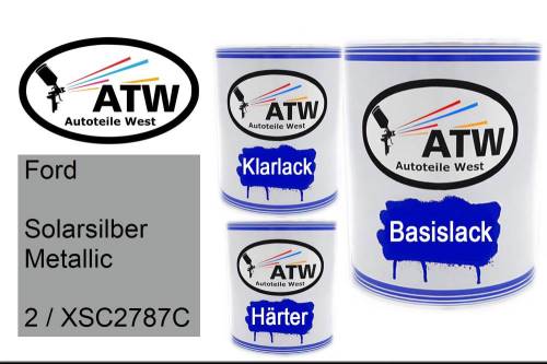 Ford, Solarsilber Metallic, 2 / XSC2787C: 1L Lackdose + 1L Klarlack + 500ml Härter - Set, von ATW Autoteile West.
